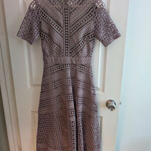 Elegant Lace Lilac Midi Dress